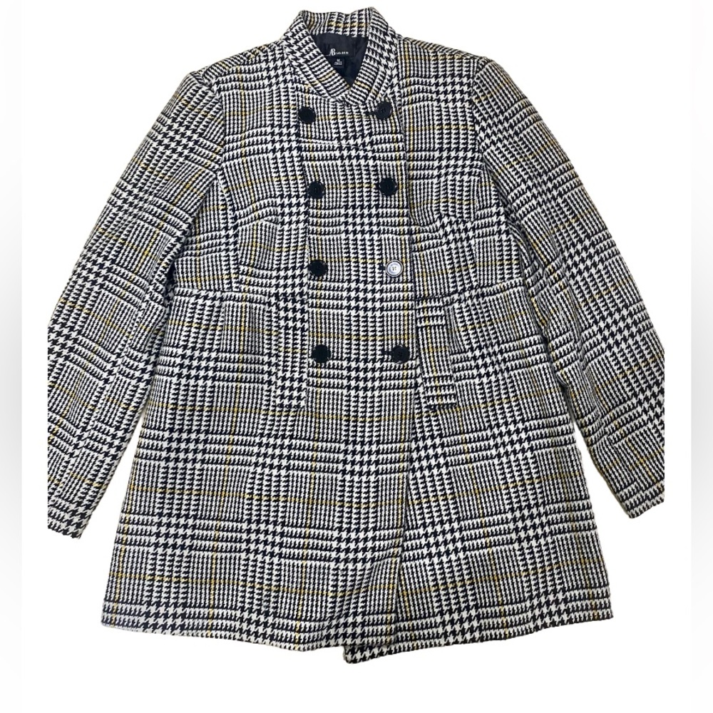 Black White Winter Fall Coat Peacoat Jacket Button Up Plaid, Size 14 Plus Size